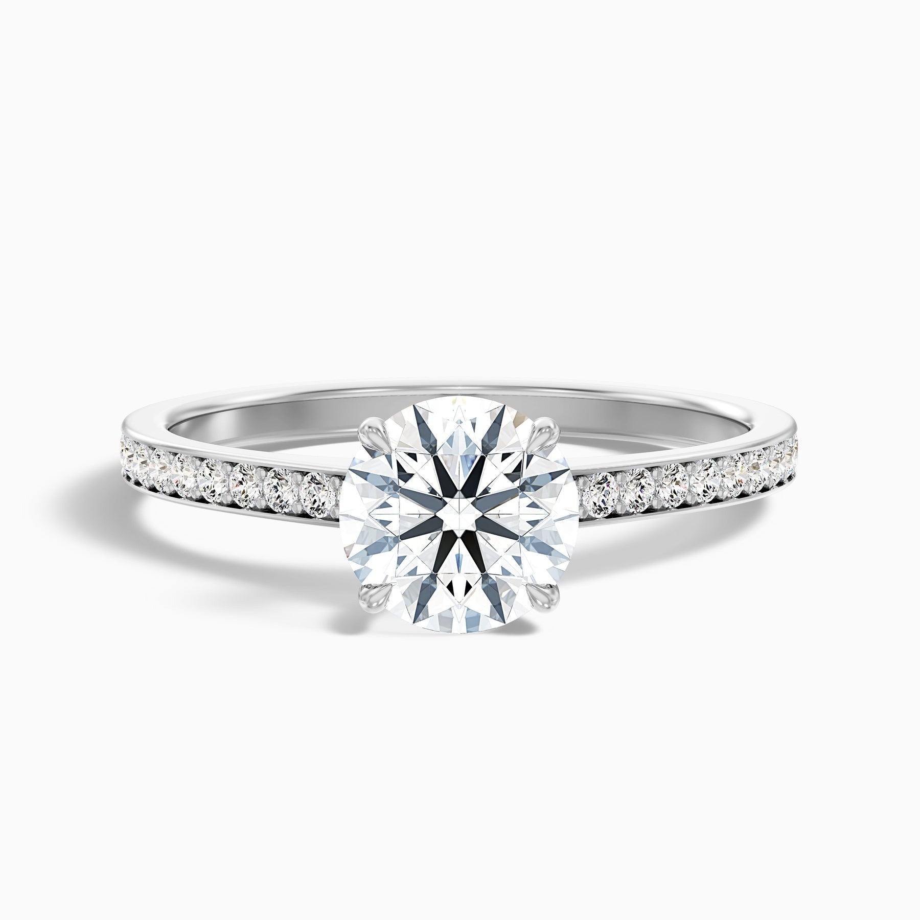 Meadow 1 Carat Round Cut Side Stone Pave Lab Grown Engagement Ring in 10k White Gold